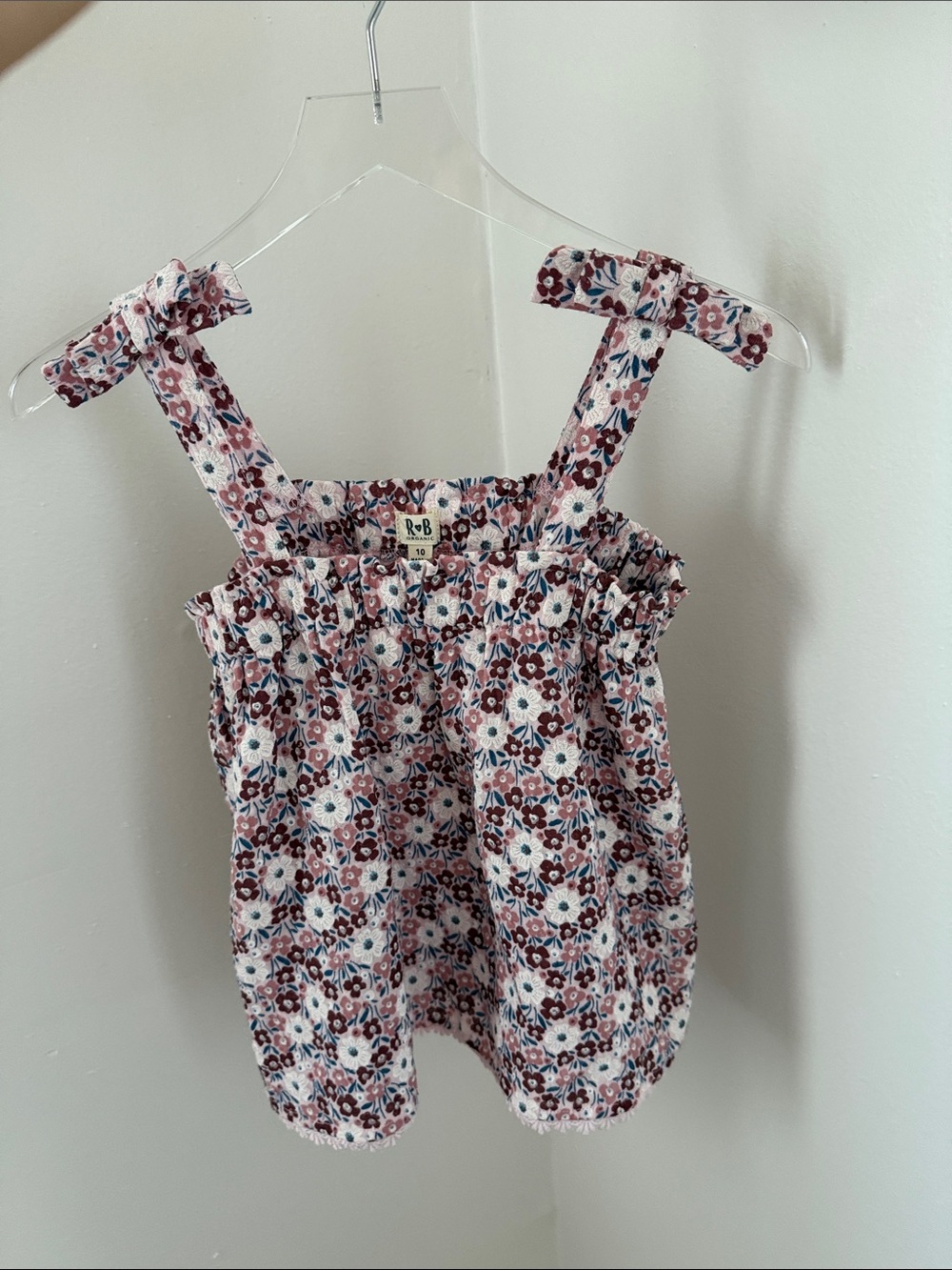 R&B Organic Girls Size 10 Pink Floral Tie Strap Organic Cotton Boho Tank Top - Picture 8 of 9